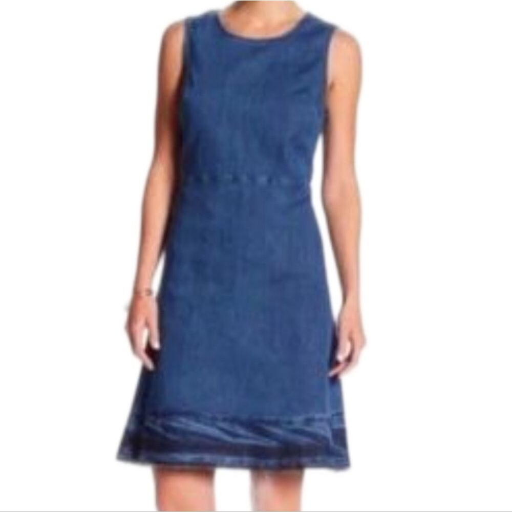 Hope & Harlow Blue Sleeveless Denim Dress, Raw Hem, 6
